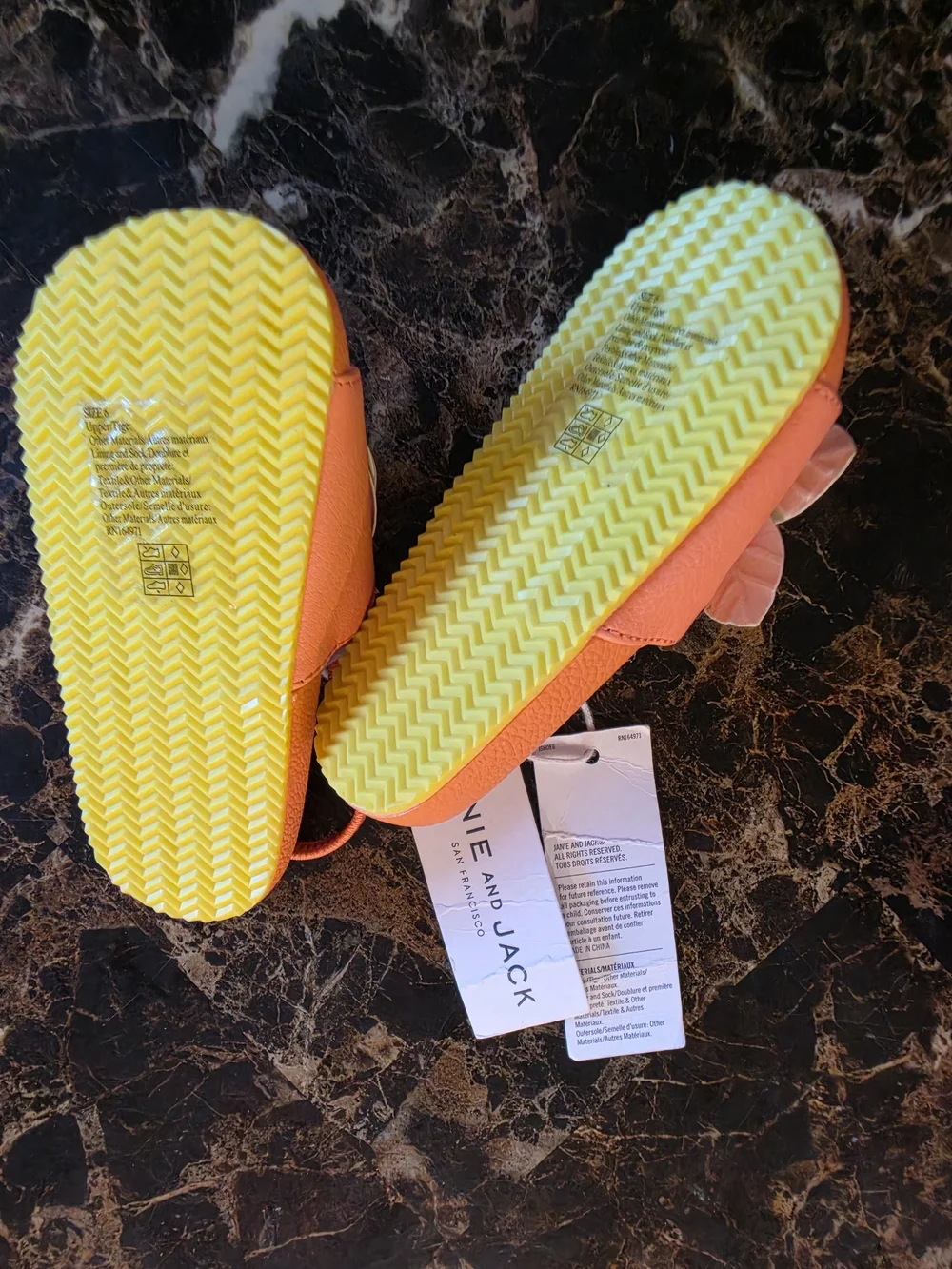🔥 NWT Janie and Jack Orange Slide Sandals with Yellow Rose Accent (Size: 6)